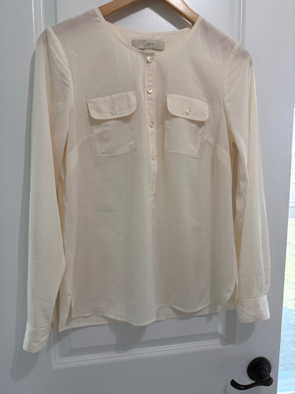 Small Women’s LOFT Sheer Cream long sleeve Blouse